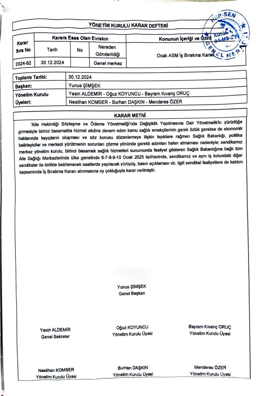 6-10 OCAK TARİHLERİNDE AİLE SAĞLIĞI MERKEZLERİNDE İŞ BIRAKIYORUZ